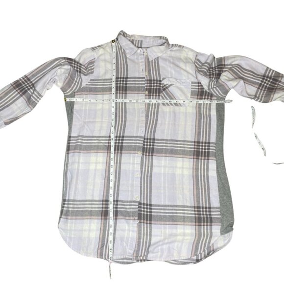 Sonoma Women's Plaid Cotton Knit Stretch Sides Button Down Light Academia L - Picture 5 of 7